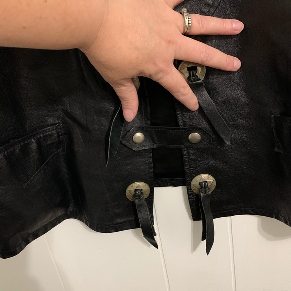 Vintage Natural Leather Joo Kay Black Biker Vest - Picture 3 of 6